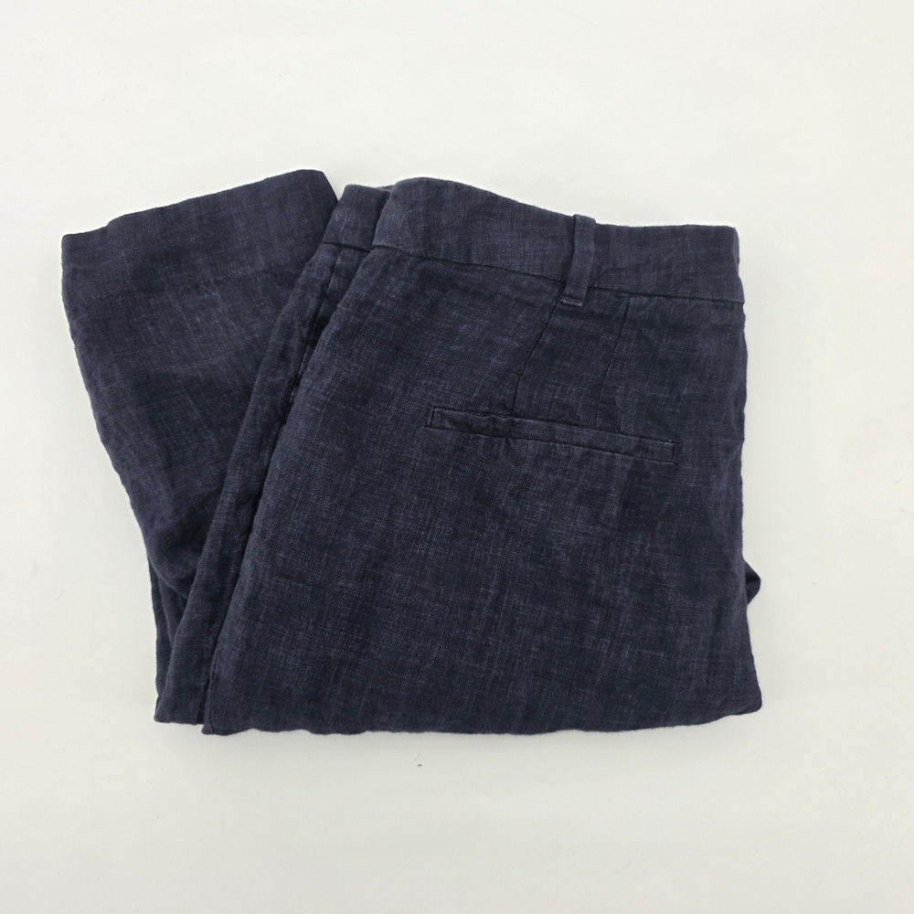 Zara Basic Linen Blend Cropped Pants‎ Navy Blue Women Size 28